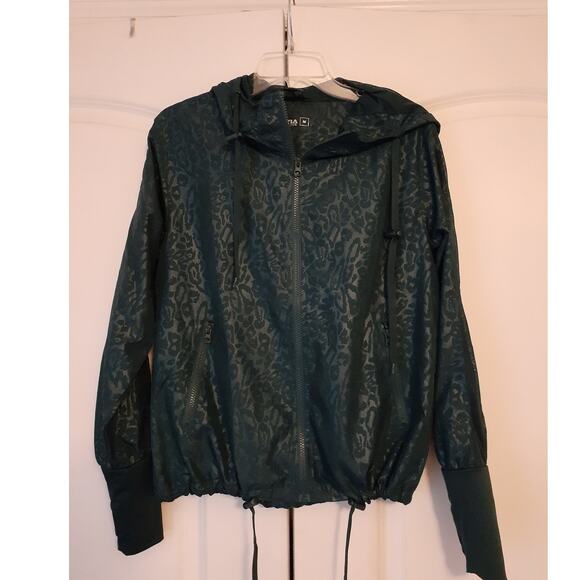 Zyia Active Jade Green Leopard Animal Print Hooded Track Jacket M Funky Hip Hop - Picture 1 of 6